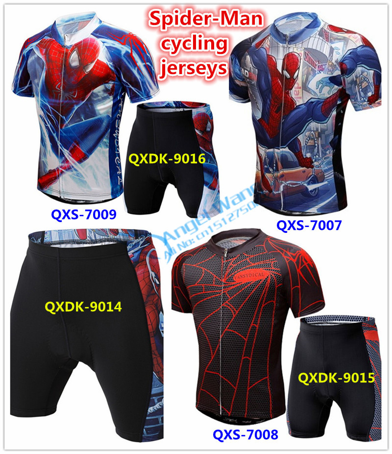  ǰ Ź  Ŭ  ª Retail   Ŭ ݹ ǳ  Ƿ ߿  Ŷ/Good quality spider man cycling jersey short sleeve bike suit cycling shorts Win